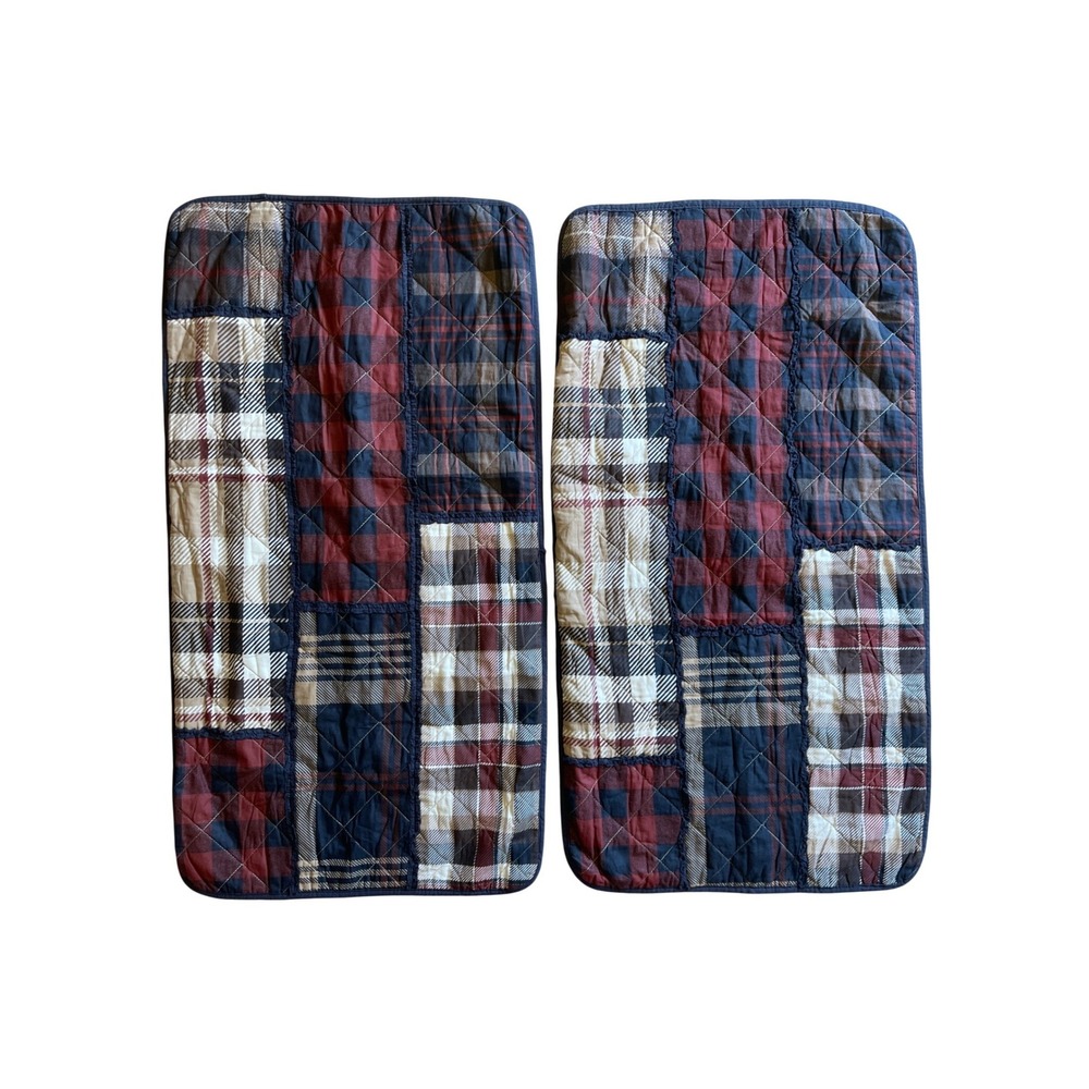 Donna Sharp Quilted Patchwork King Plaid Pillow Shams Red Navy Cabincore Cottage